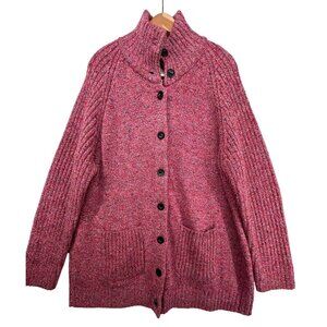Drapers & Damons Women Cardigan Sz M Pink Speckled Sweater High-Neck SoftAF Cozy